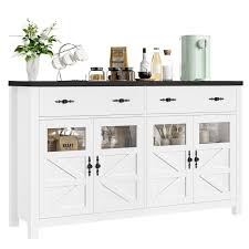 Almus 55'' Sideboard with 4 Glass Doors, 2 Large Drawers and Adjustable Shelves-232908992